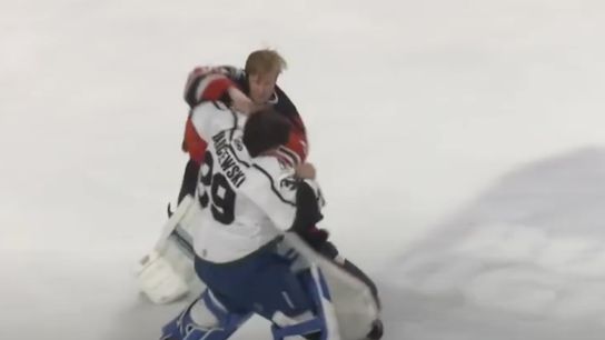 Goalie Fight And 51-Year-Old EBUG In ECHL Game. Photo by FloHockey
