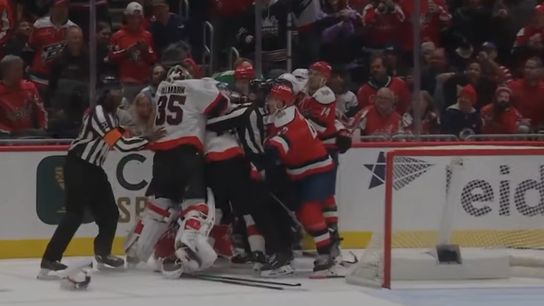 Senators Ullmark Throws Down Against Capitals. Photo by YouTube.com screenshot